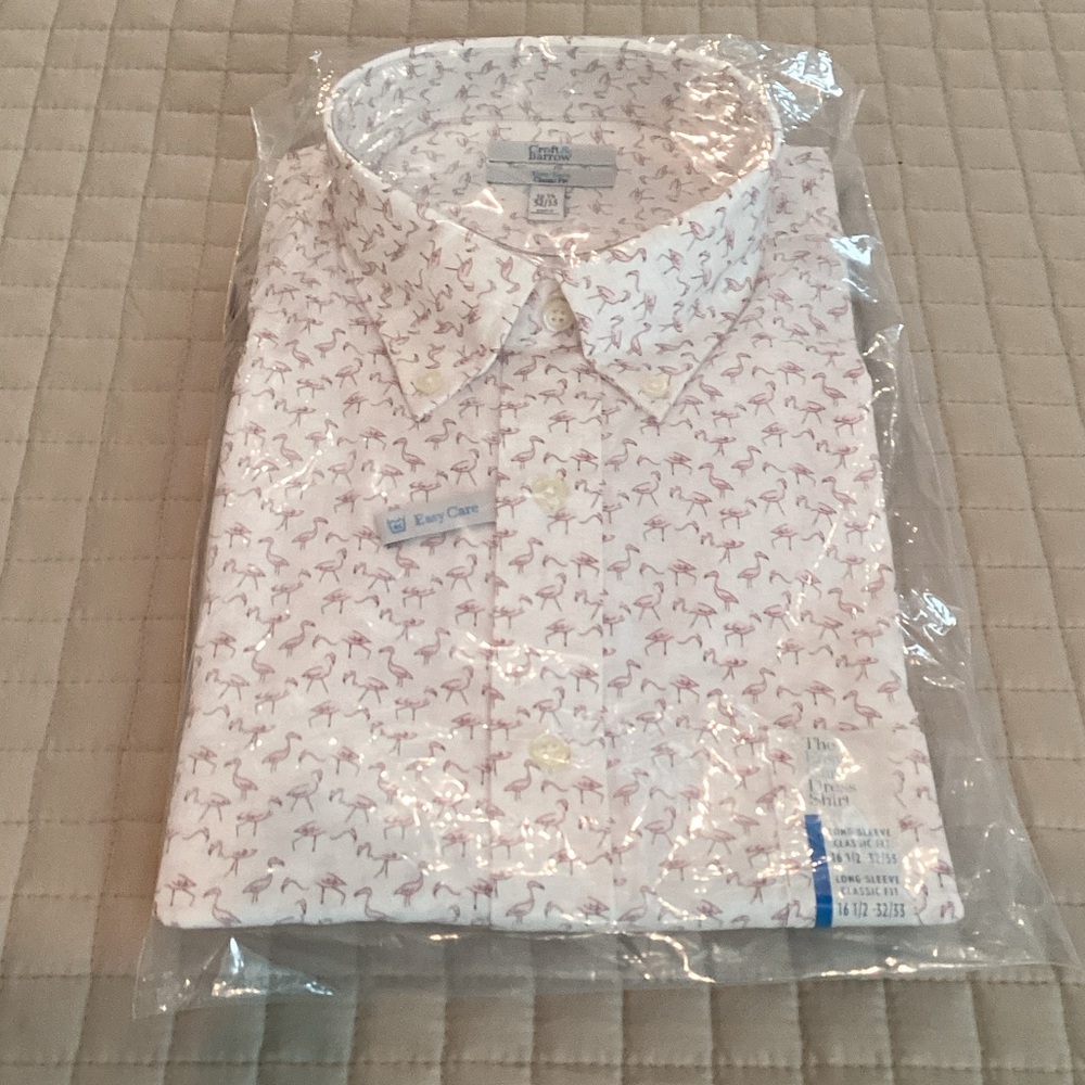 Kirkland Signature Men's Shirt with Pink Flamingo Design. A